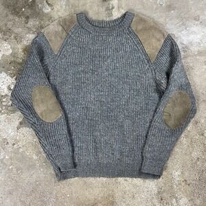 Vintage Wool Overs Heavyweight Field Sweater Size Large Gray Wool Suede Patch